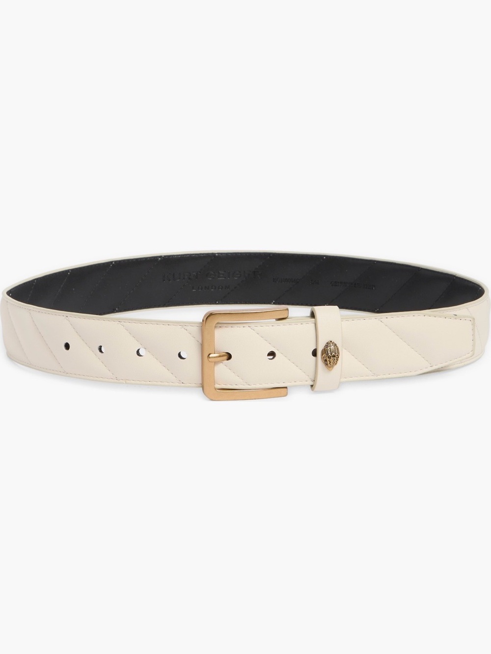 Kurt Geiger Cream Quilted Leather Belt with Gold Buckle
